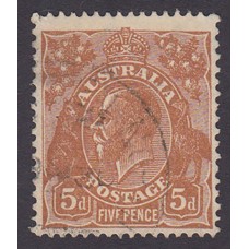 Australian  King George V  5d Brown   Wmk  C of A  Plate Variety 3L10..